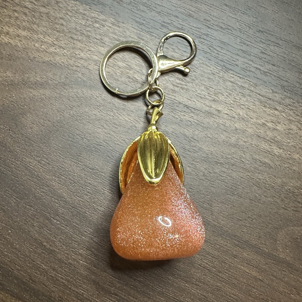 Orange Glitter Gold Pear Keychain Fruit Bag Charm